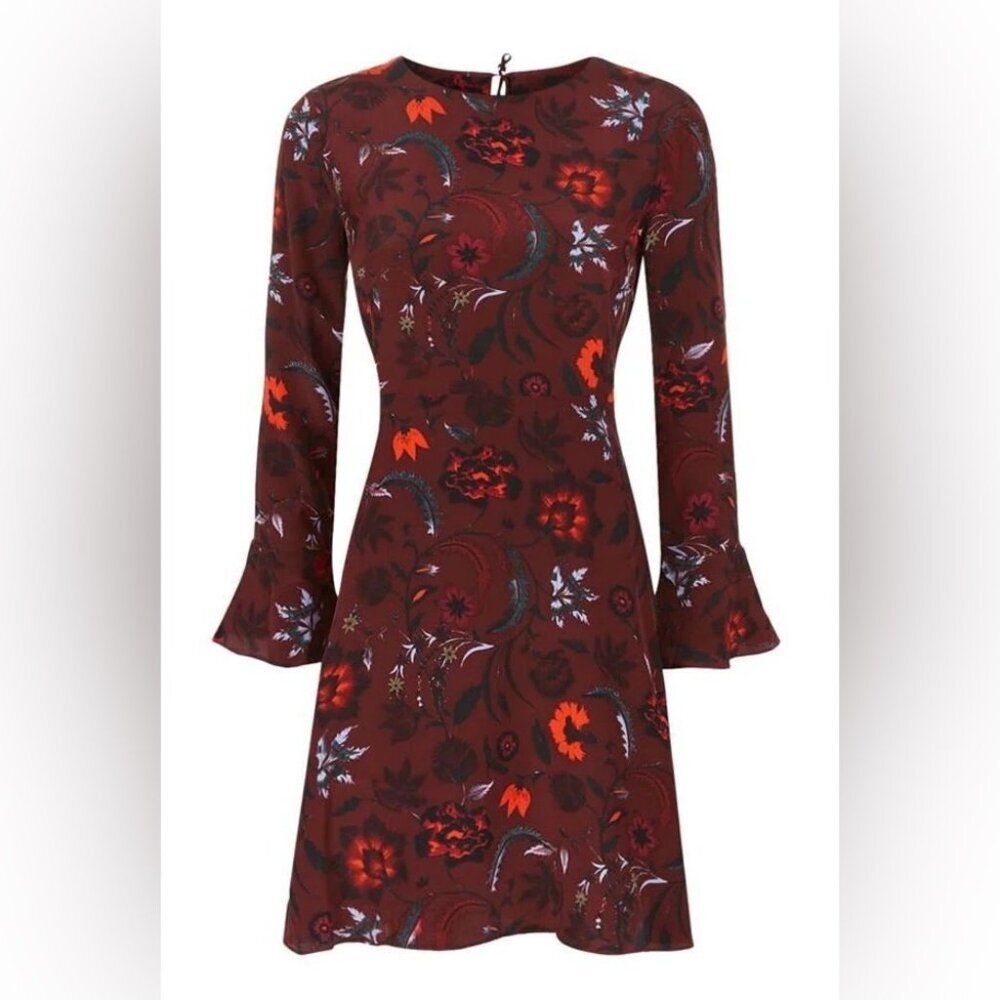 Sandro Sophia Silk Floral Long Sleeve Mini Dress Size 1 Small